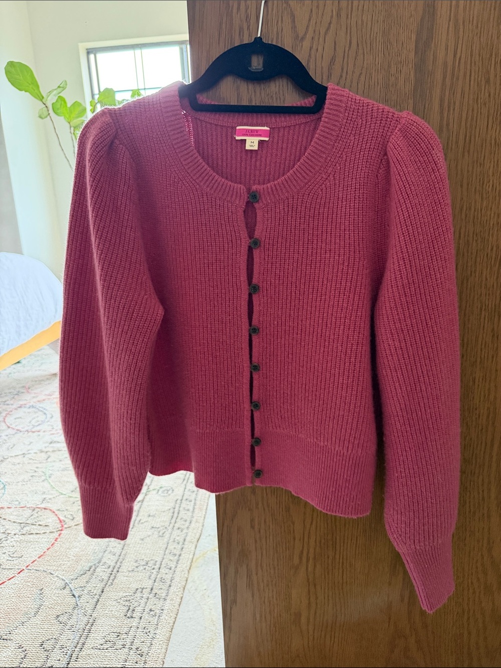 JCrew M rose cashmere button up cardigan